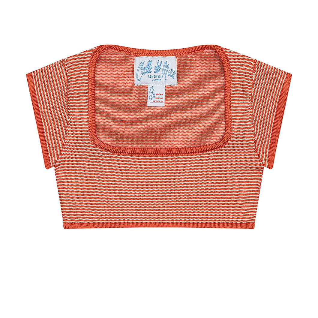 Micro Stripe Cap Sleeve Crop Top